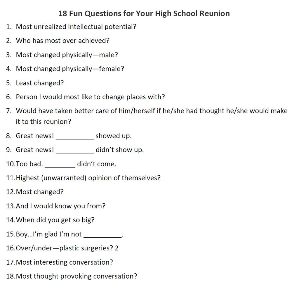 High School Reunion Ideas - 18 Fun Questions to Ask
